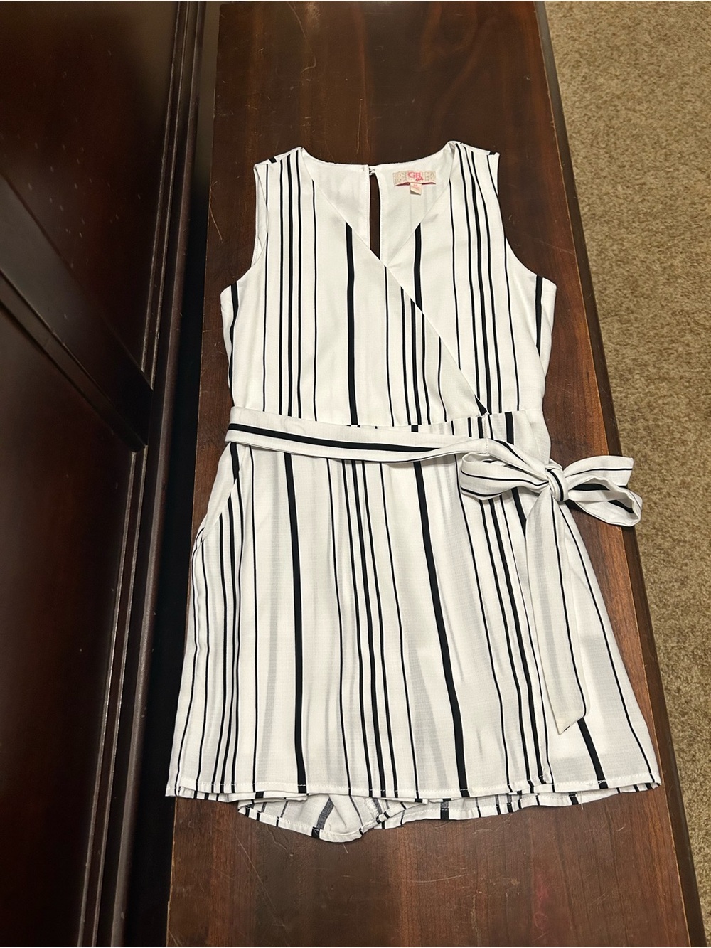 Gianni Bini White and Black Striped Sleeveless Wrap Romper